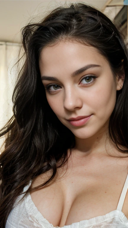22 year old girl, rostro similar al de Amy Lee, ojos azules, sonrisa, cabello negro, cuerpo completo, minifalda, descalza, hiperrealista.