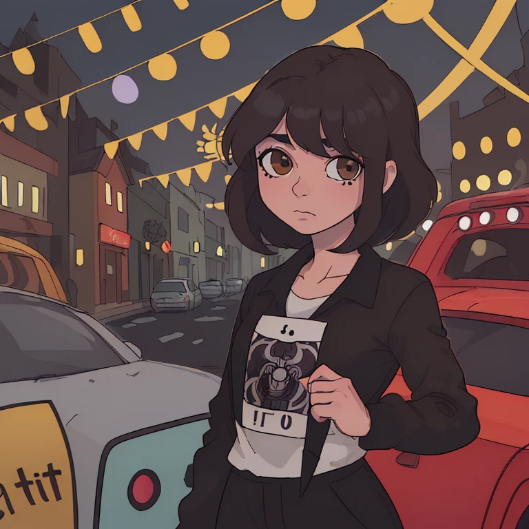 (Obra maestra, mejor calidad), detalles intrincados, 8k, art station, fondo de pantalla, arte oficial, arte salpicado, Sharp focus,
1 chica, pelo largo, colas gemelas, Brown eyes, pelo oscuro,
spider suit, spiderweb printing, spiderweb,
rascacielos, Ciudad, edificios, carros, Calle,