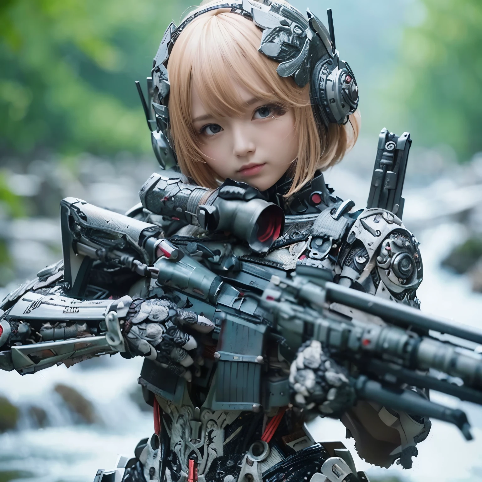 (masterpiece, best quality:1.2), (8k uhd, 16k, 32k, ultra high res), (photorealistic:1.37), (RAW photo), ultimate-realistic, ultimate-realistic details, ultimate-realistic texture, ultimate-intricate details, ultimate-realistic lighting, ultimate-realistic shadow, japanese girl, ultimate-cute face, ultimate-RAW skin, ultimate-realistic eyes, A pretty woman wearing a samurai armor type powered suit, mechanical, extremely intricate details, full body shot, ultimate photorealistic