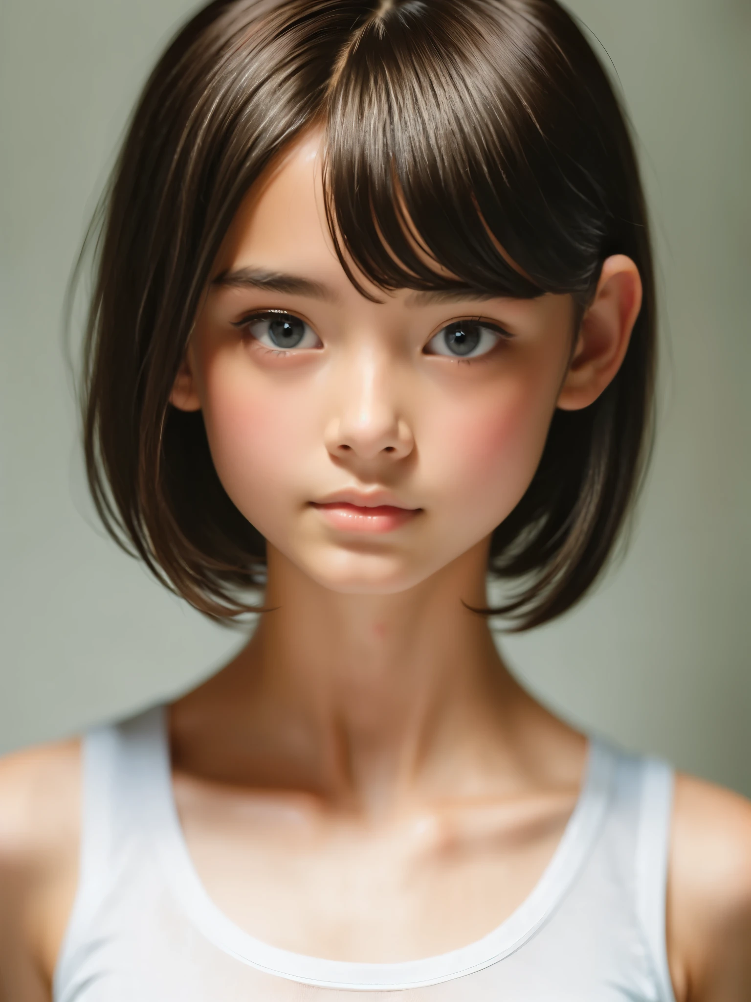 ((sfw: 1.4)), (( extra short hair, sidelocks-hair, 1 Girl)),solo,((18 years old)), (wearing  white tanktop:1.5),((short denim pants)) Ultra High Resolution, (Realistic:1.4), RAW Photo, Best Quality, (Photorealistic Stick), Focus, Soft Light, ,((Japanese)), (( (young face))), (surface), (depth of field), masterpiece, (realistic), woman, bangs, ((1 girl)),(half body image:1.5)