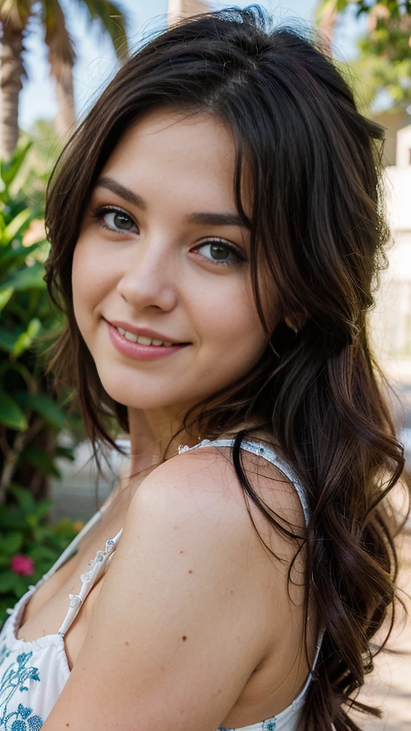 22 year old girl, rostro similar al de Amy Lee, ojos azules, sonrisa, cabello ?????, cuerpo completo, minifalda, descalza, hiperrealista.