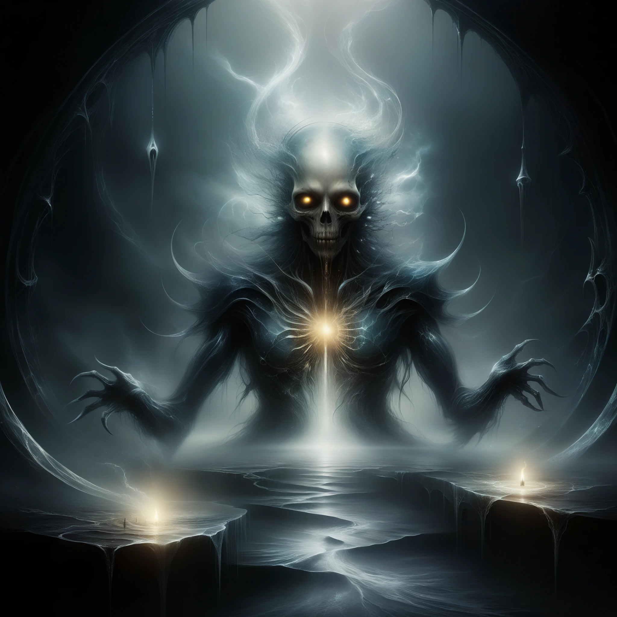 surreal and nightmarish realm, eerie AI-generated music, unsettling visions, H.R. Giger, detailed and eerie atmosphere, otherworldly landscape, haunting melodies, ethereal soundwaves, unearthly harmonies, twisted and distorted musical notes, supernatural energy, dark and mysterious ambiance, chilling and mesmerizing tunes, ominous and haunting melodies, intricate and disorienting soundscape, hauntingly beautiful music, complex and surreal harmonies, dissonant and otherworldly chords, eerie and distorted vocals, haunting echoes, ghostly and ethereal choir, dark and haunting symphony, ethereal and atmospheric music, eerie and atmospheric lighting, haunting and shadowy figures, distorted and biomorphic shapes, surreal and nightmarish creatures, haunting and otherworldly landscapes, intricate and unsettling details, eerie and otherworldly color palette, grotesque and otherworldly textures, haunting and distorted perspective, haunting and eerie compositions, eerie and surreal interpretation, unsettling and evocative elements, eerie and distorted reality, haunting and mysterious scenes.
