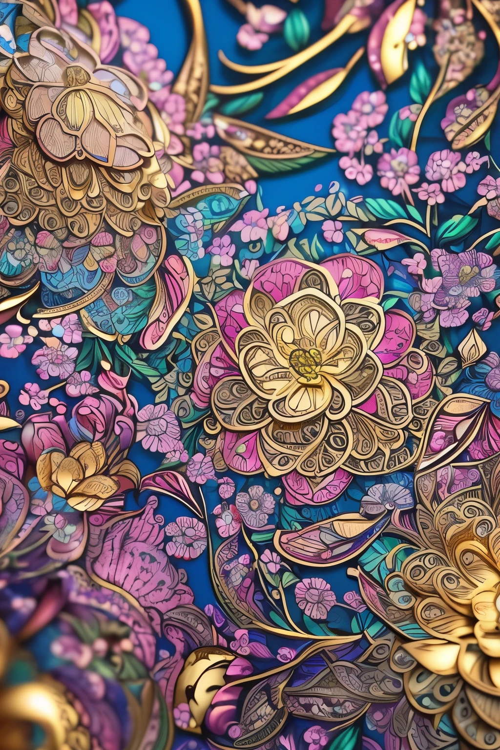 A stunning illustration showcasing a intricately designed micro textile pattern, featuring an enchanting flower motif. The seamless repeat creates an elegant and captivating visual experience, perfect for textiles, wallpapers, or any decorative application. Admire the masterful attention to detail and the vibrant colors, bringing the beauty of nature to life in this mesmerizing illustration. (Realism: 1.5, Hyper-Detailed: 1.2, Intricate Details: 1.4, Vibrant Colors: 1.3)