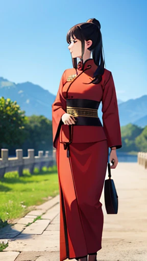 Ancient Chinese woman walking alone