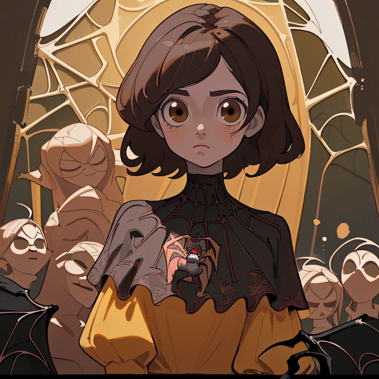 (Obra maestra, mejor calidad), detalles intrincados, 8k, art station, fondo de pantalla, arte oficial, arte salpicado, Sharp focus,
1 chica, pelo largo, colas gemelas, Brown eyes, pelo oscuro,
spider suit, spiderweb printing, spiderweb,
rascacielos, Ciudad, edificios, carros, Calle,