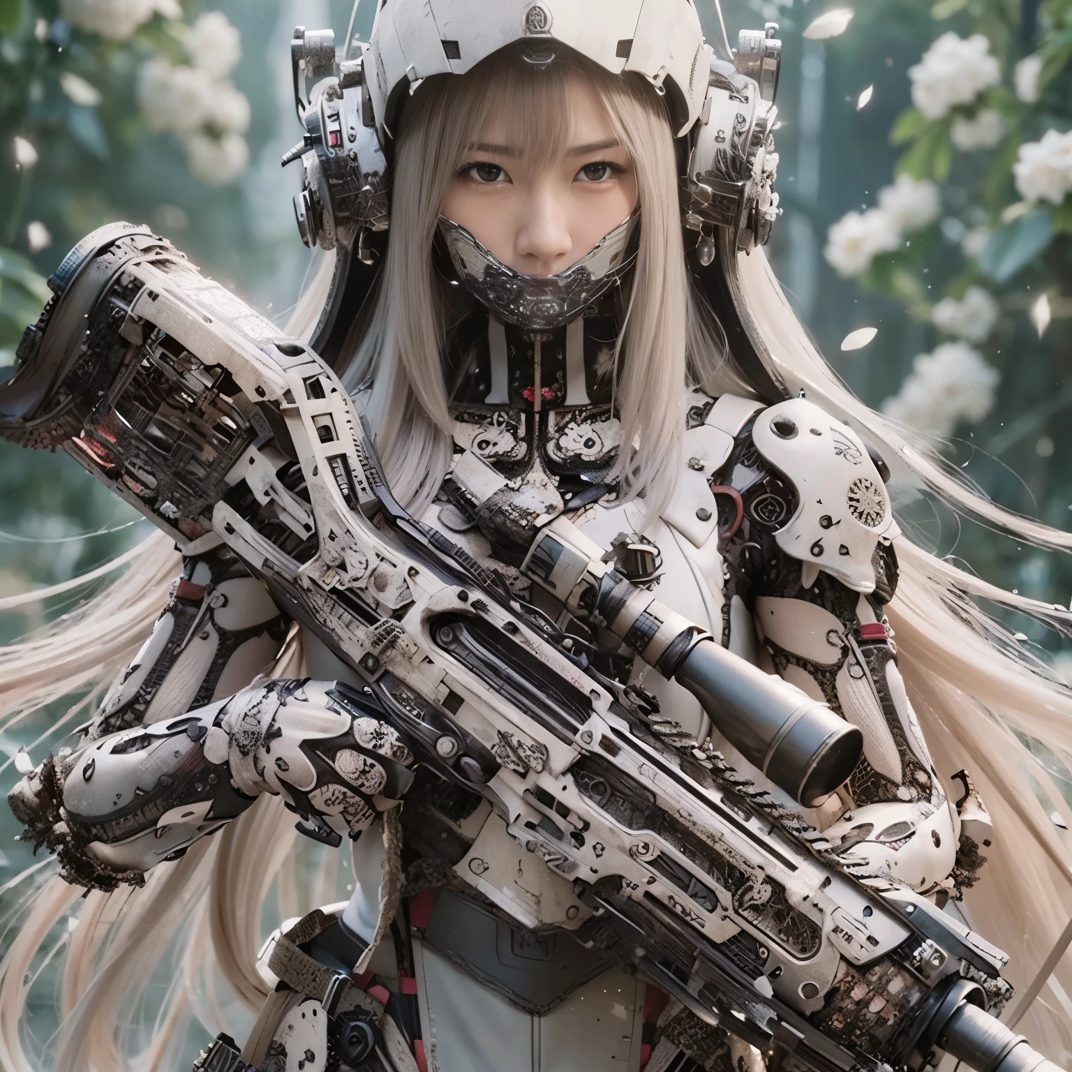 (masterpiece, best quality:1.2), (8k uhd, 16k, 32k, ultra high res), (photorealistic:1.37), (RAW photo), ultimate-realistic, ultimate-realistic details, ultimate-realistic texture, ultimate-intricate details, ultimate-realistic lighting, ultimate-realistic shadow, japanese girl, ultimate-cute face, ultimate-RAW skin, ultimate-realistic eyes, A pretty woman wearing a samurai armor type powered suit, mechanical, extremely intricate details, full body shot, ultimate photorealistic