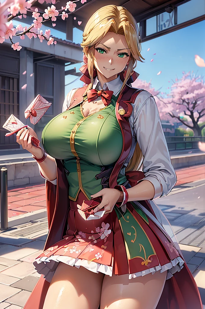 8Kんで(A sloppy smile, The face we're looking for, Mischievous face:2.3)(((((handing over a love letter:1.9)))))((woman,Huge , (Huge breasts:1.5),Are fat,とても唇が赤いHuge breastsを強調,Big Ass,Narrow waist,Long legs,Green Eyes立っている)) 8k((((Anime Style),(The facial expression is good))))8k(((((Anime Style)Green Eyes)))) 8k((Standing at the station))8k((Waiting for a train at the station))8k((Morning))8k((Beauty))((学生blazer15歳学生服 緑のネクタイ, blazer, Pleated skirt))8k(((spring,cherry blossoms,The wind is blowing,Her skirt is flipped up,cherry blossomsが散っている:1.3))) 8K(Close-up of the face:1.5)8Kんで(((((handing over a love letter))))) 8Kんで(((((handing over a love letter)))))8Kんでhanding over a love letter8Kんで(しっかりhanding over a love letter描写を:1.4)8k(womanの手の描写が上手い)