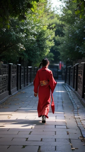 Ancient Chinese woman walking alone