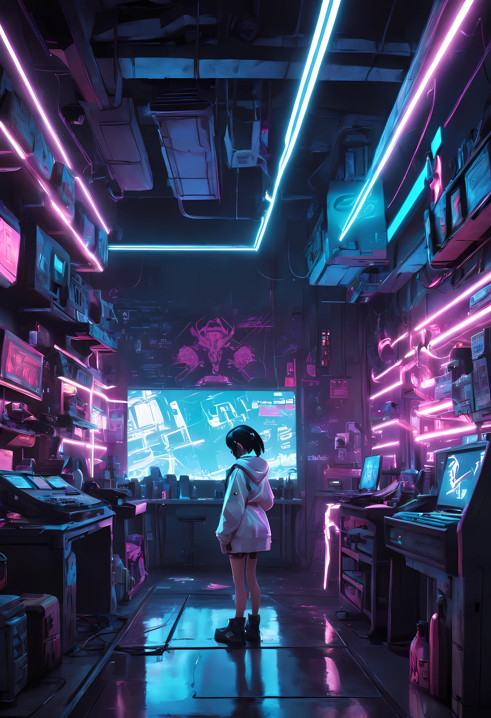 Cyberpunk studio with white neon lights