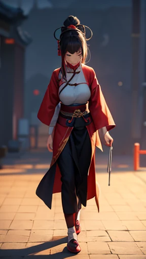 Ancient Chinese woman walking alone