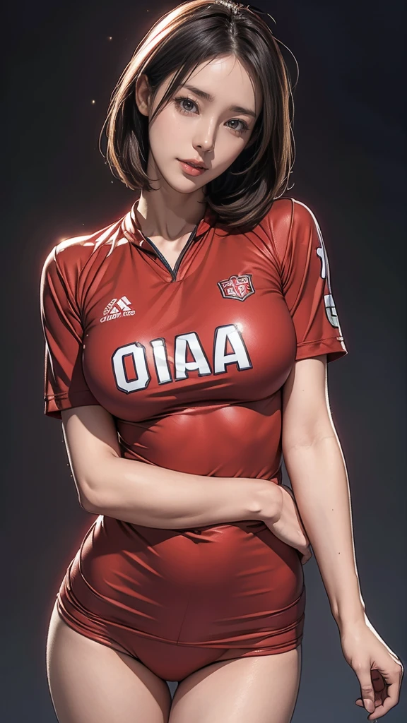 8k, RAW Photos, highest quality, masterpiece, Realistic, Photorealistic, (1 Ultimate beauty), 21 years old, Highly detailed face, (Perfect Teeth), Detailed eyes, double eyelid, eyelash, Grin, Lip details, brunette bob, Natural Breasts, ((sexy japan volleyball uniforms)), ((red bloomer))Soft Light, ((Written boundary depth)) 、Shot in the back、Total、Stick your butt out、With legs open、Slender body、Inverted nipples, volleyball coat,