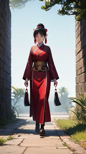 Ancient Chinese woman walking alone