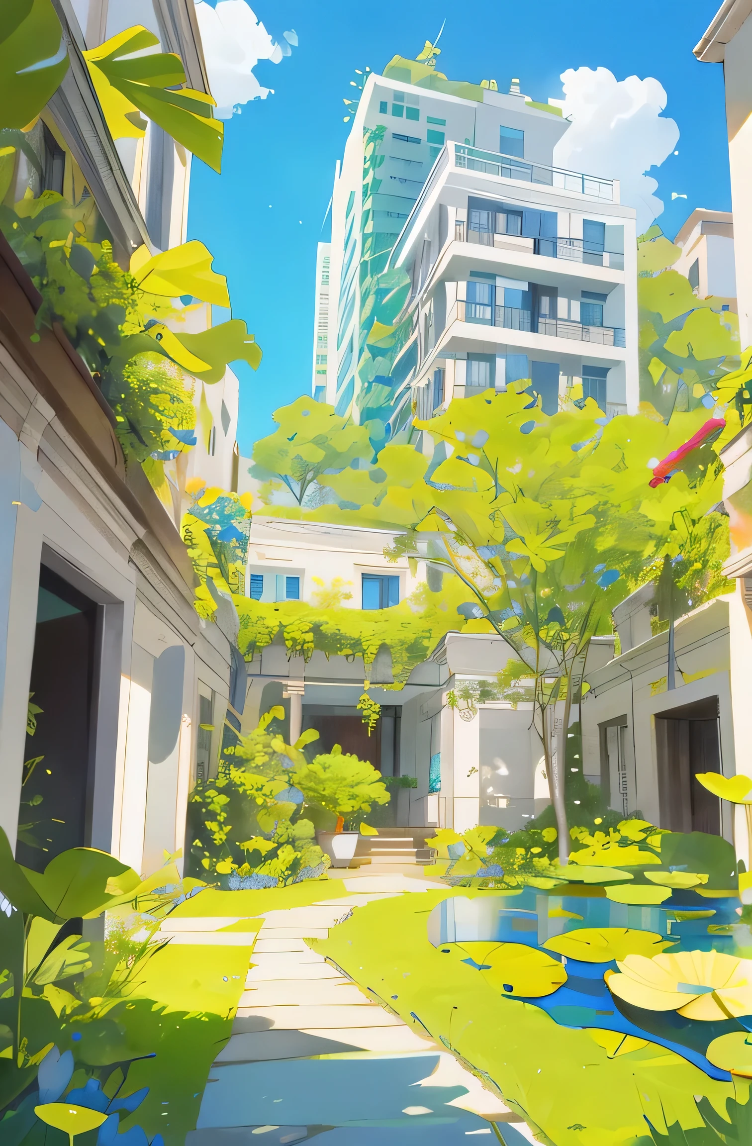 Add lotus leaves to the pond