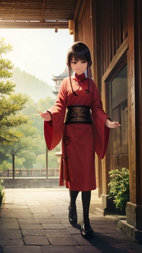 Ancient Chinese woman walking alone