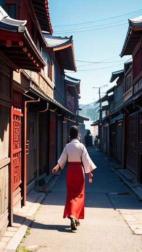 Ancient Chinese woman walking alone