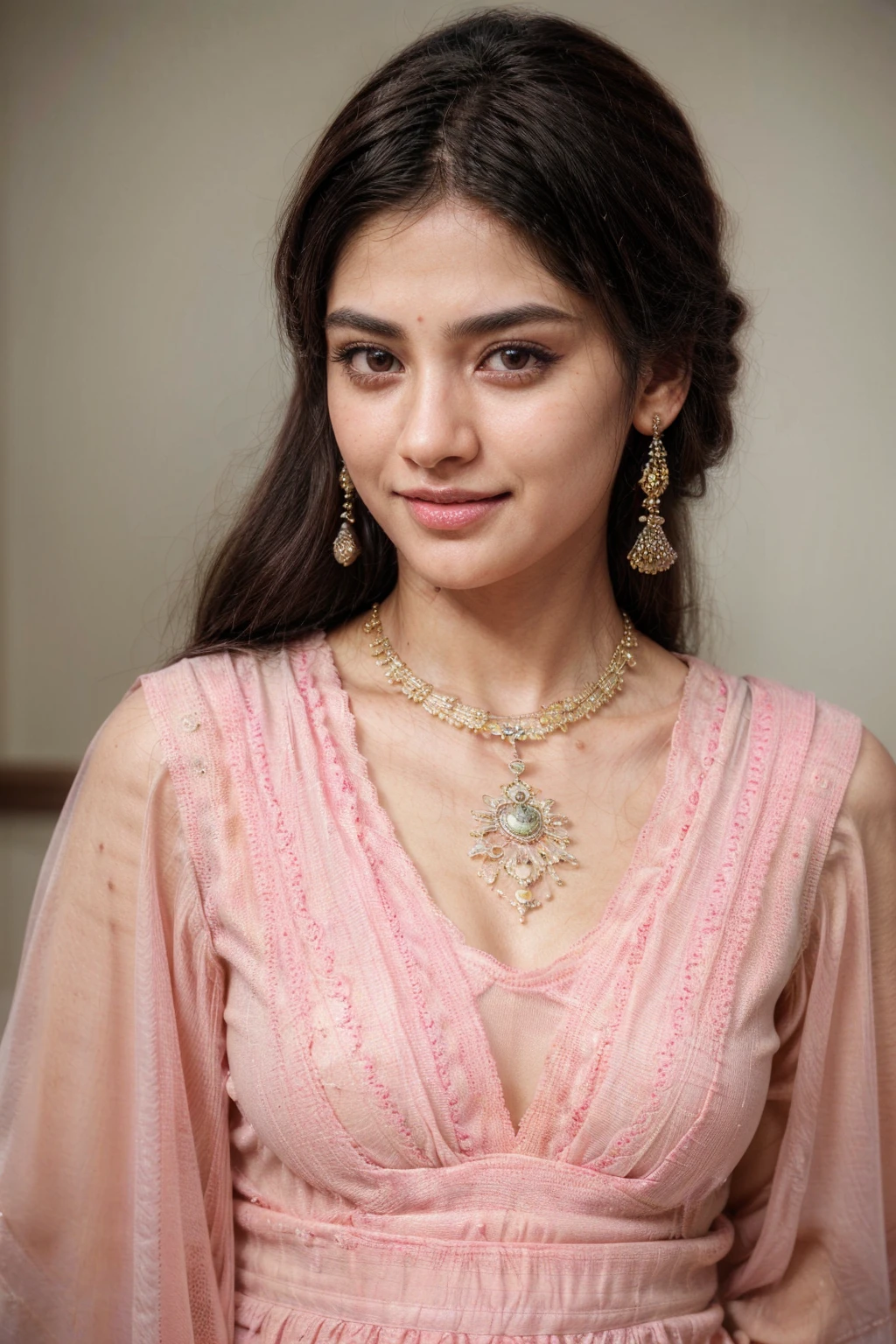 south asian facial features. girl. Should look very beautiful. pretty. Highly detailed and hyper realistic. The skin texture should be highly detailed and extremely accurate. thick black hair and brown eyes. Face must be accurate. Highly detailed face and facial features. Extremely accurate representation of face and facial features. Face should be highly detailed and hyper realistic. Every thing from the body should be extremely perfect and realistic. hyper realistic. Skin texture is natural and realistic. Face is realistic and extremely detailed. Eyes are detailed and accurate. Highly accurate. eyes should be realistic and accurate. hyper detailed. perfect details. realistic proportions. hyper realistic skin texture. smiling. black eyes. eyes are black.