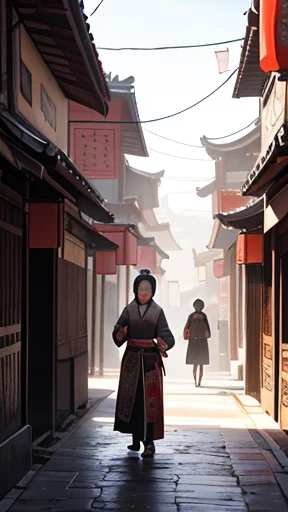 Ancient Chinese woman walking alone