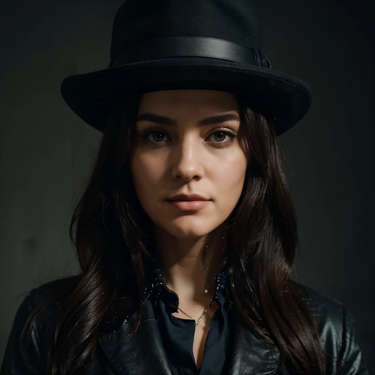 Create a profile picture for Instagram about dark persuasion about the power of persuasion and a person who appears to be mysterious and quite powerful with a detective hat and my company name "voce no controle"