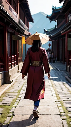 Ancient Chinese woman walking alone