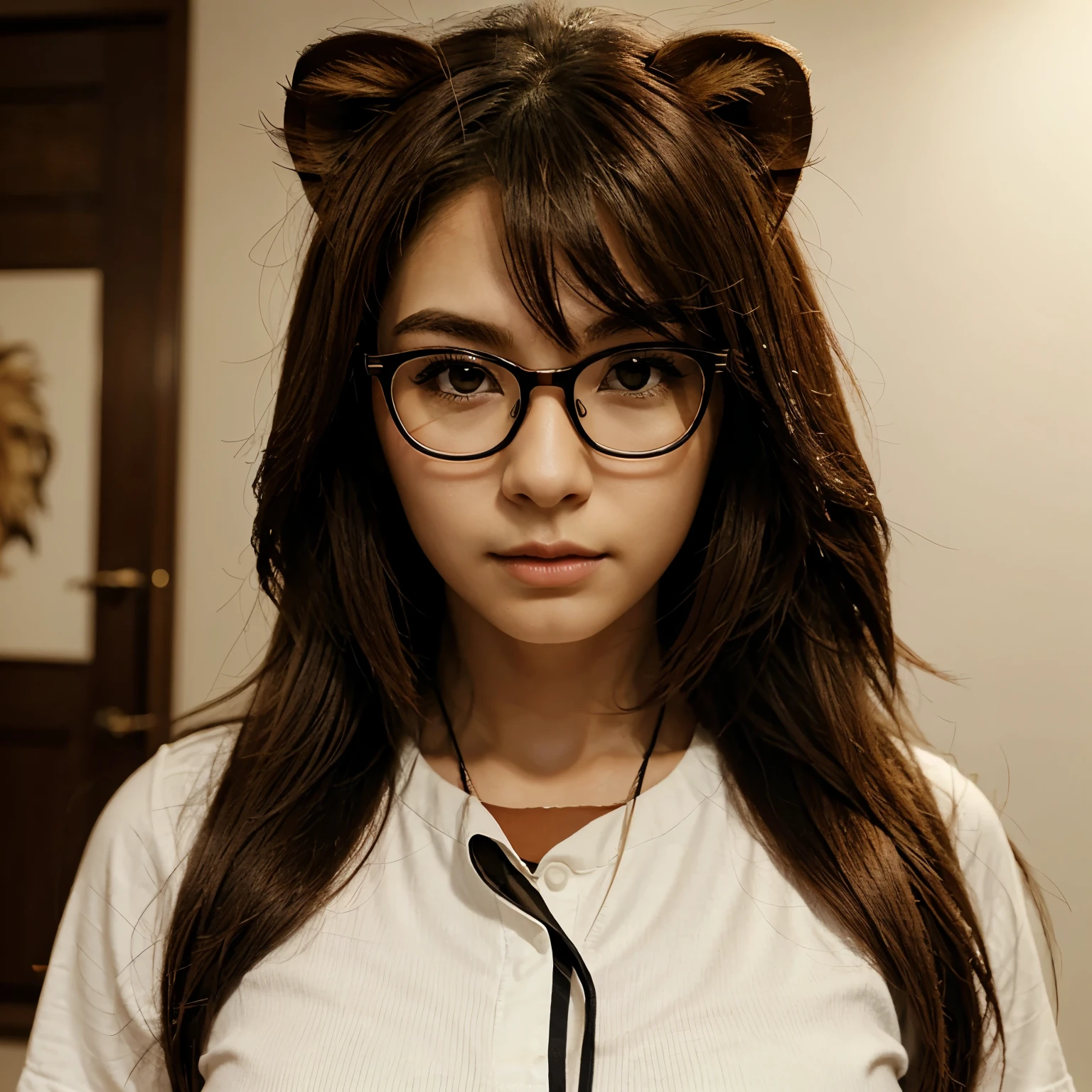 Image of a serious lion wearing eyeglasses anime art style