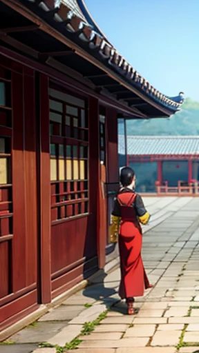 Ancient Chinese woman walking alone