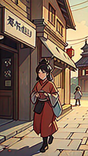 Ancient Chinese woman walking alone