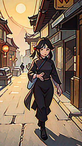 Ancient Chinese woman walking alone