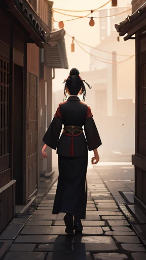 Ancient Chinese woman walking alone