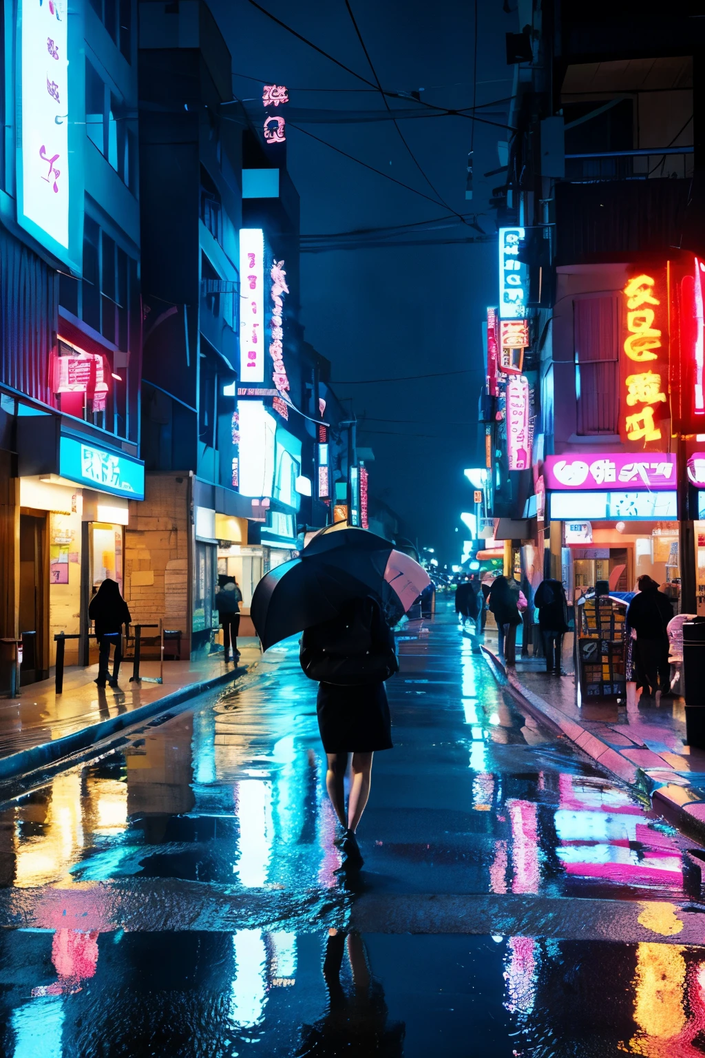 ((highest quality)), ((masterpiece)), (detailed), (Back view)(Rain)(Neon Town)