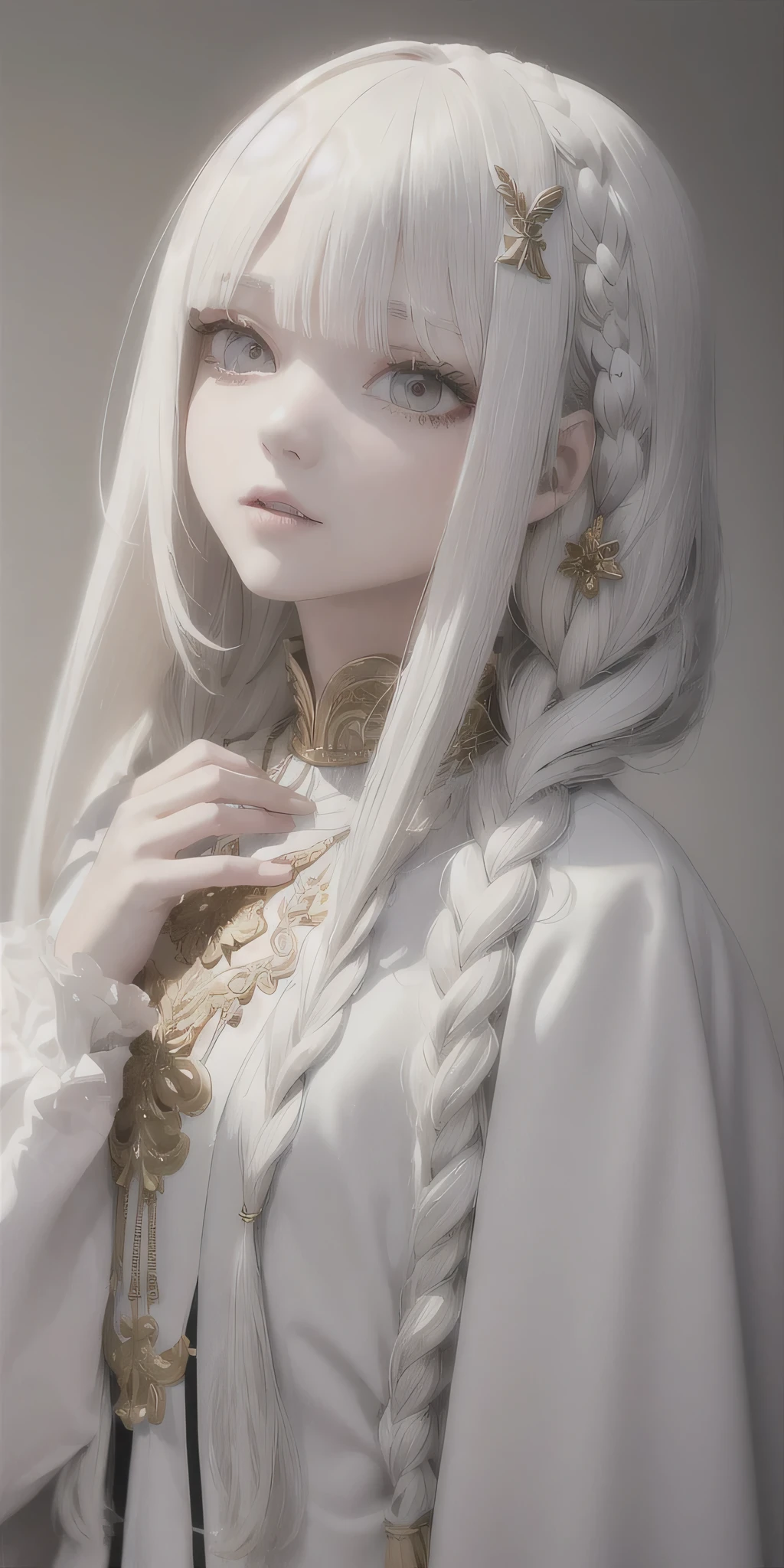 (masterpiece, 4k, best quality, aesthetic, detailed, intricate, dynamic camera angle, looking at the camera), 
detailed clothes, detailed eyes, detailed background, sexy, seductive, erotic, dreamlike, gorgeous, bright eyes,
(in the museum),
dramatic lighting, (portrait shot), (colorful scene),
morning, 
skinny body, 
young girl, 
straight hair, 
bob haircut,
(Facial expression of sadness), 
golden eyes, 
brown color clothes, 
white color hair, 
small breasts,
no makeup,
short clothes,
standing,
[aurora, rainbow], deep