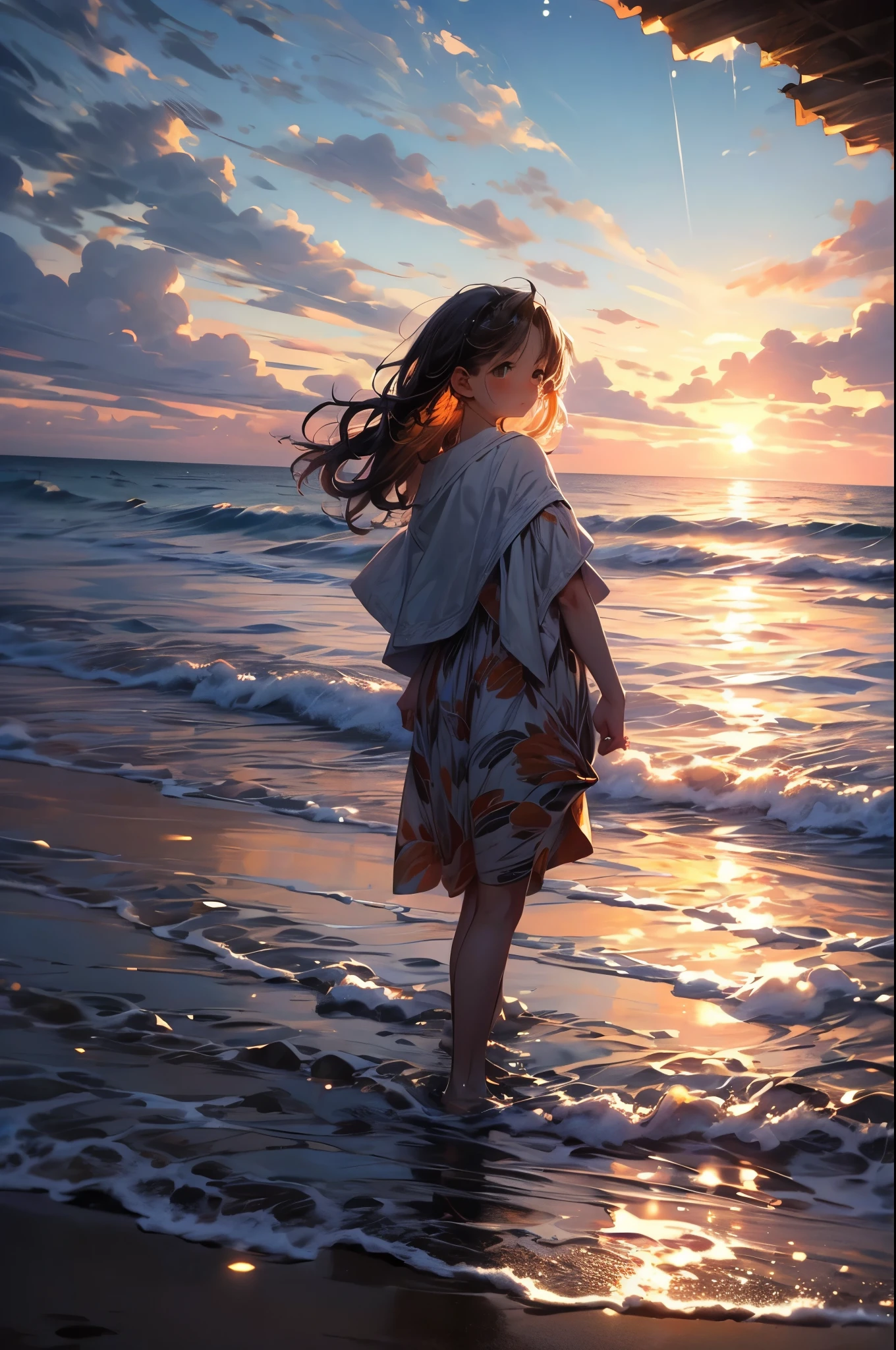 Blue Coast、A lovely swimming beach、evening、The orange sunset is shining in、A landscape with the beautiful sky blue color and gradation of the ocean