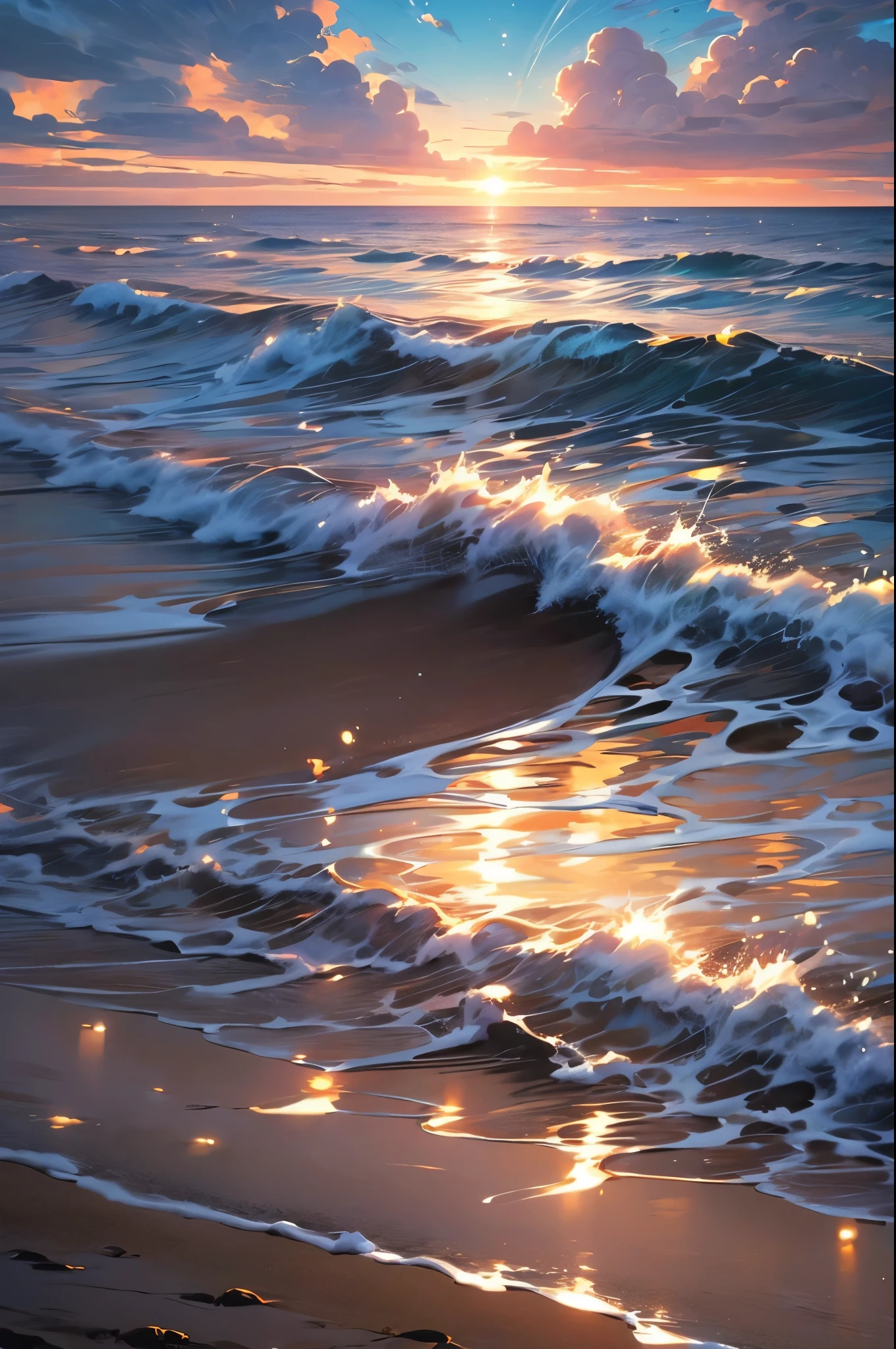 Blue Coast、A lovely swimming beach、evening、The orange sunset is shining in、A landscape with the beautiful sky blue color and gradation of the ocean