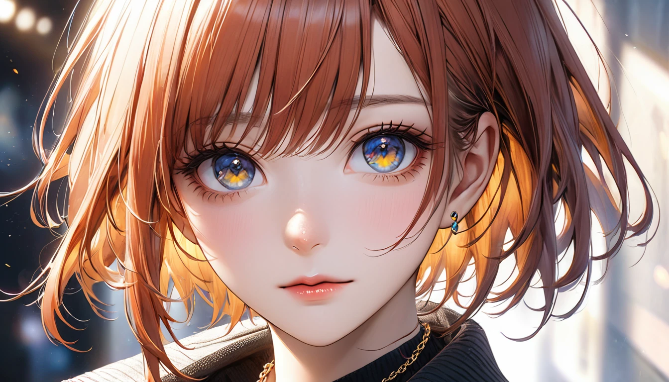 Anime girl with nose piercing and necklace, Gveiz-style artwork, Gveiz, Anime realism style, Realistic art style, Realistic anime art style, [ 4k digital art ]!!, Detailed portrait of an anime girl, Anime realism, Stunning Anime Face Portraits, 🤤 Portrait of a Girl, Realistic Digital Art 4K, Realistic Digital Art 4K