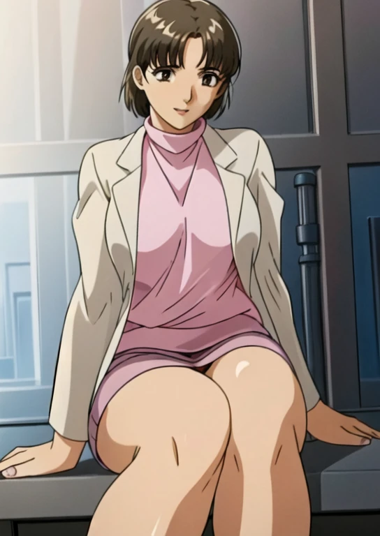 urotsukidoji researchgirl,
(alone:1.4),
One girl,Brown Hair, short hair, Brown Eye, Sexy Body,
(White long lab coat:1.4), (Pink turtleneck:1.4), (Grey pencil skirt:1.4), barefoot, Bare thighs, (Parted bangs:1.4),
Relaxed facial expression, smile, Lips parted, Sitting, View your viewers,(Feet together:1.3),Indoor Computer, (night:1.4)
Portraiture,(prospect:1.4), (Half Body Shot:1.2)
(masterpiece:1.4), (highest quality:1.4),
Professional artwork, Intricate details, Vibrant colors, Diffuse lighting, Digital Blending, Super-detailed body, Ultra detailed hair, Ultra detailed face,
