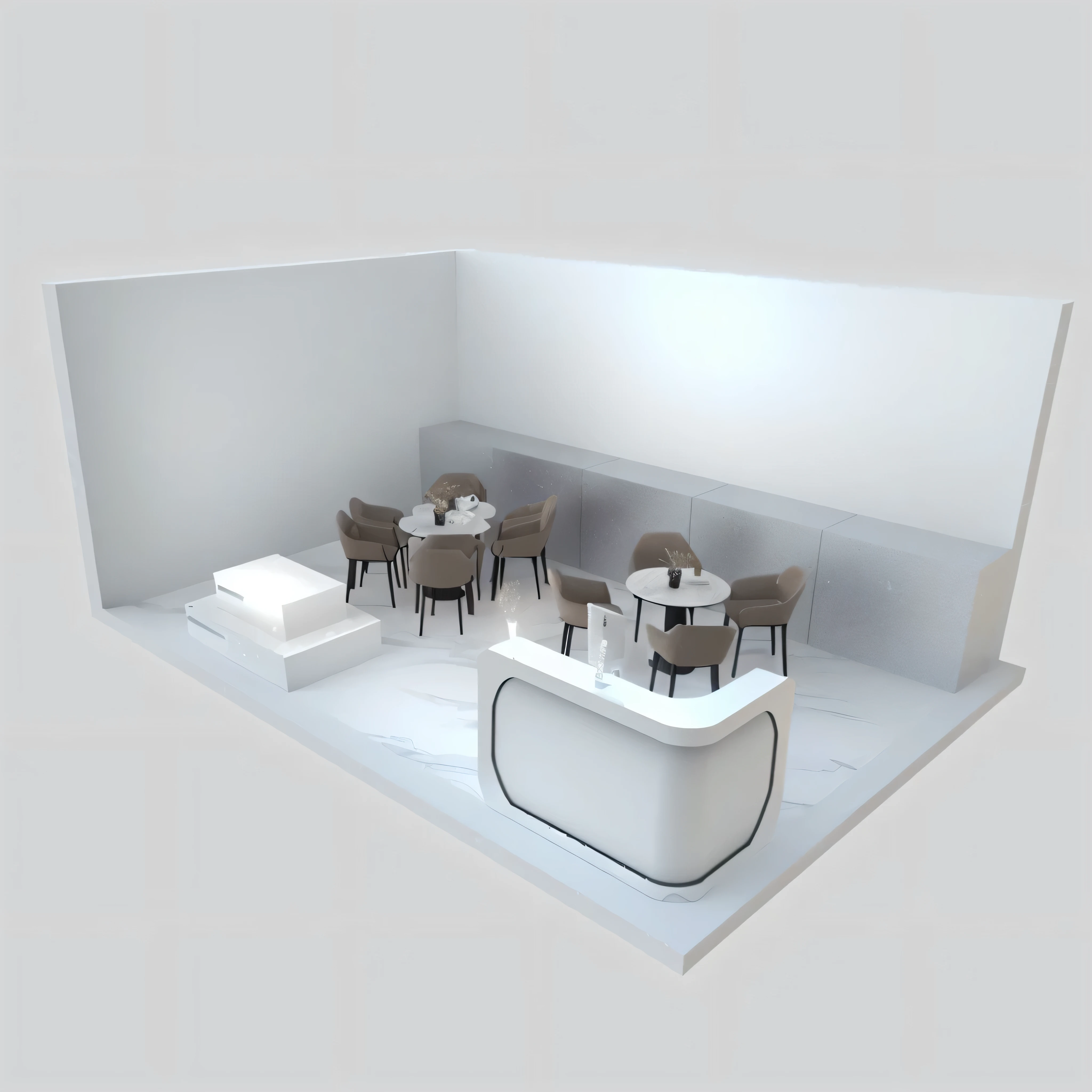 There is a small white room，There is a table and chairs inside, 3D ios room photos, Furniture concept photos!!, 3D rendering model, 3D Rendering, 3D Rendering, All white rendering, 3d concept render, 3d concept render, Highly detailed 3D rendering, Highly detailed 3D rendering, Rendering in Enscape, 3D Rendering Style
