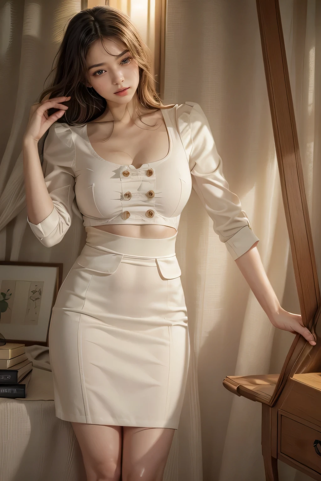 Around 30 years old, (Elegant and well-proportioned body shape), (high heels), (bob hair), (garter stockings and anklets), (spread your legs), thighs and skirt、graceful legs,wince,(orgasm:1.5),waiting for tongue,(Delicate and elegant light makeup), Delicate and beautiful fair skin, Detailed facial description with double beautiful eyes, Gentle eyes that shine with youth and innocence, Expressing the amazing beauty of youth, Adorable Japan Woman, A beautiful portrait that captures her enchanting charm. (8K, highest quality, masterpiece: 1.2), (Realistic and photorealistic: 1.37), (to office)