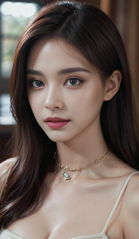 8k, Masterpiece, raw photos, best quality, realistic, Very detailed CG unity 8k wallpaper., depth of field, Cinema-grade lighting, lens flare, Ray tracing, (Very beautiful face, beautiful lips, beautiful eyes), A face with intricate details, ((Ultra-detailed skin), รูปถ่ายของสาวสวย 1 คนbest quality, Ultra high resolution, (realistically:1.4),cute hair clip,1 girl,long red hair,cropped sweater ,Beautiful woman with a slender figure:1.4, Pronounced abdomen:1.4, on the island,A particularly detailed face,Exquisite eyes,Double eyelids,choker necklace