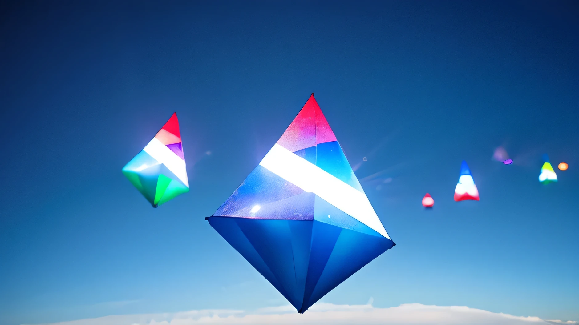 Developing triangles floating in space, glowing blue-white