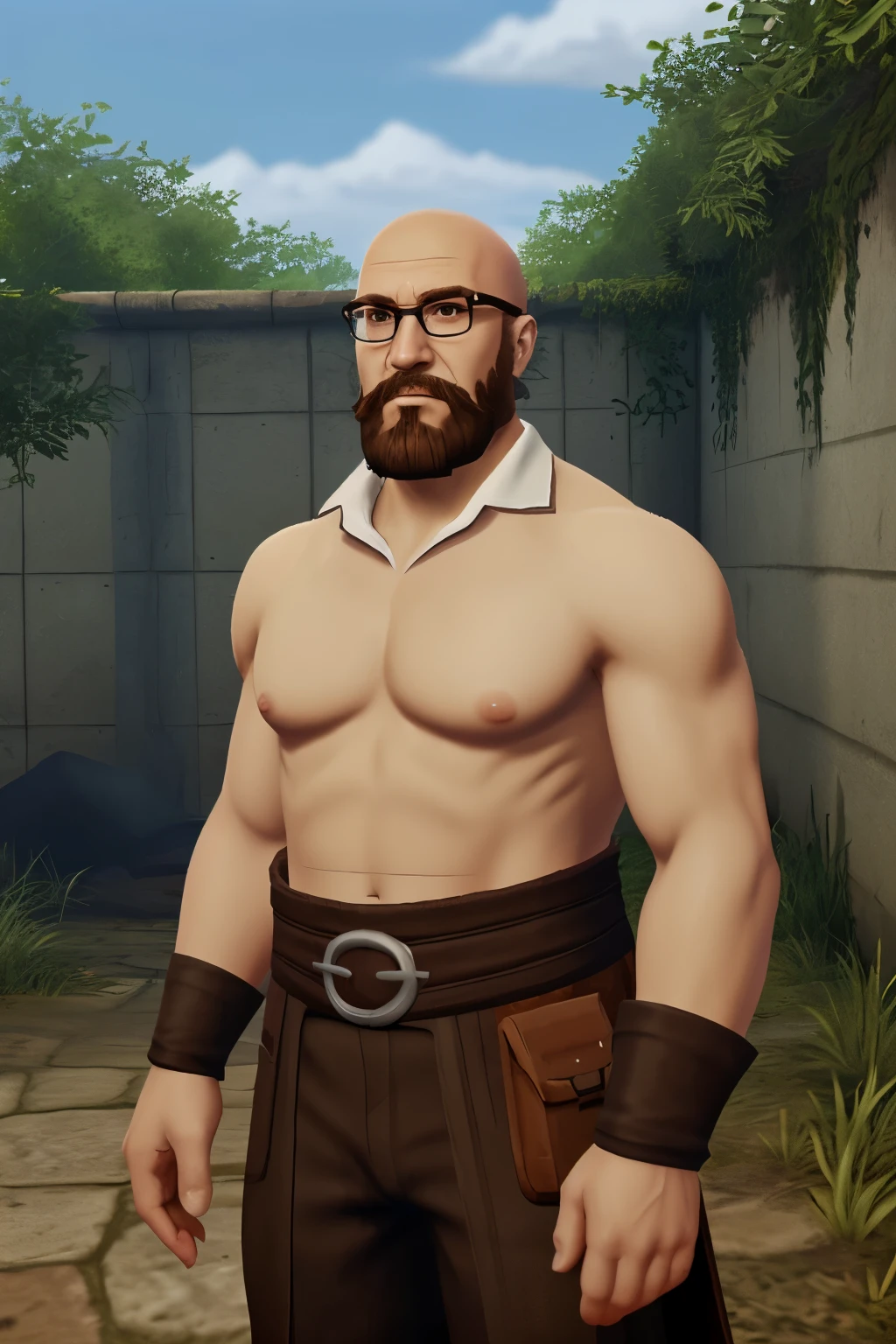 ((JRP)), ((2D)), (Game character), (anime), bald white man, glasses, beard in a jrpg style old game