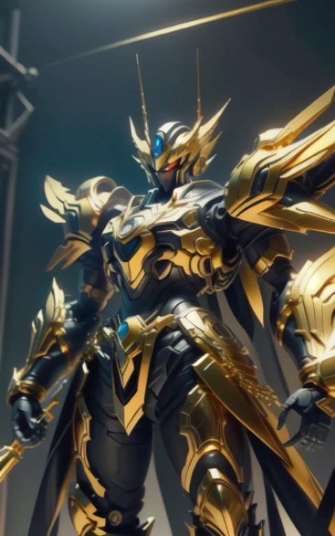 (Best Quality)), (Mecha: 1.3AND Saint Seiya AND Armor), (Crystal: 0.4), Dynamic Pose, ((Masterpiece)), (Details: 1.4), Panorama, Wide, Cinematic Lighting, (Gold|White: 1.5), (Glow FX::0.5), Weapons, Zrpgstyle, Solo, Laser Sword, Textured Skin 3D, HDR, Maximum Image Quality 16K, Best Quality, Crazy Detail, David La Chapelle style lens, Professional RAW color photos from Canon EOS R6 shooting masterpieces, ray tracing, surrealist detail school, unrealistic engine style