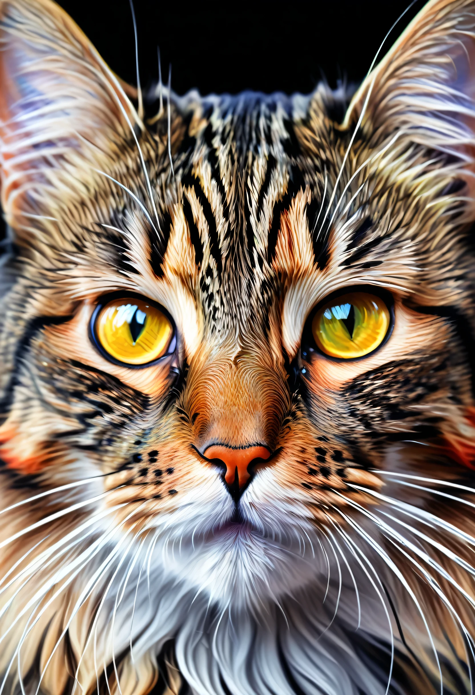 painting of a Cat with a colorful face and long whiskers, Cat. Digital Painting, Beautiful Art UHD 4K, 4k Very detailed Digital Art, 4k detailed Digital Art, Digital Painting Very detailed, Very detailed Digital Painting, beautiful Digital Artwork, Detailed painting 4k, Very detailed Digital Art, stunning Digital Painting, Digital Art. Very detailed,Profile