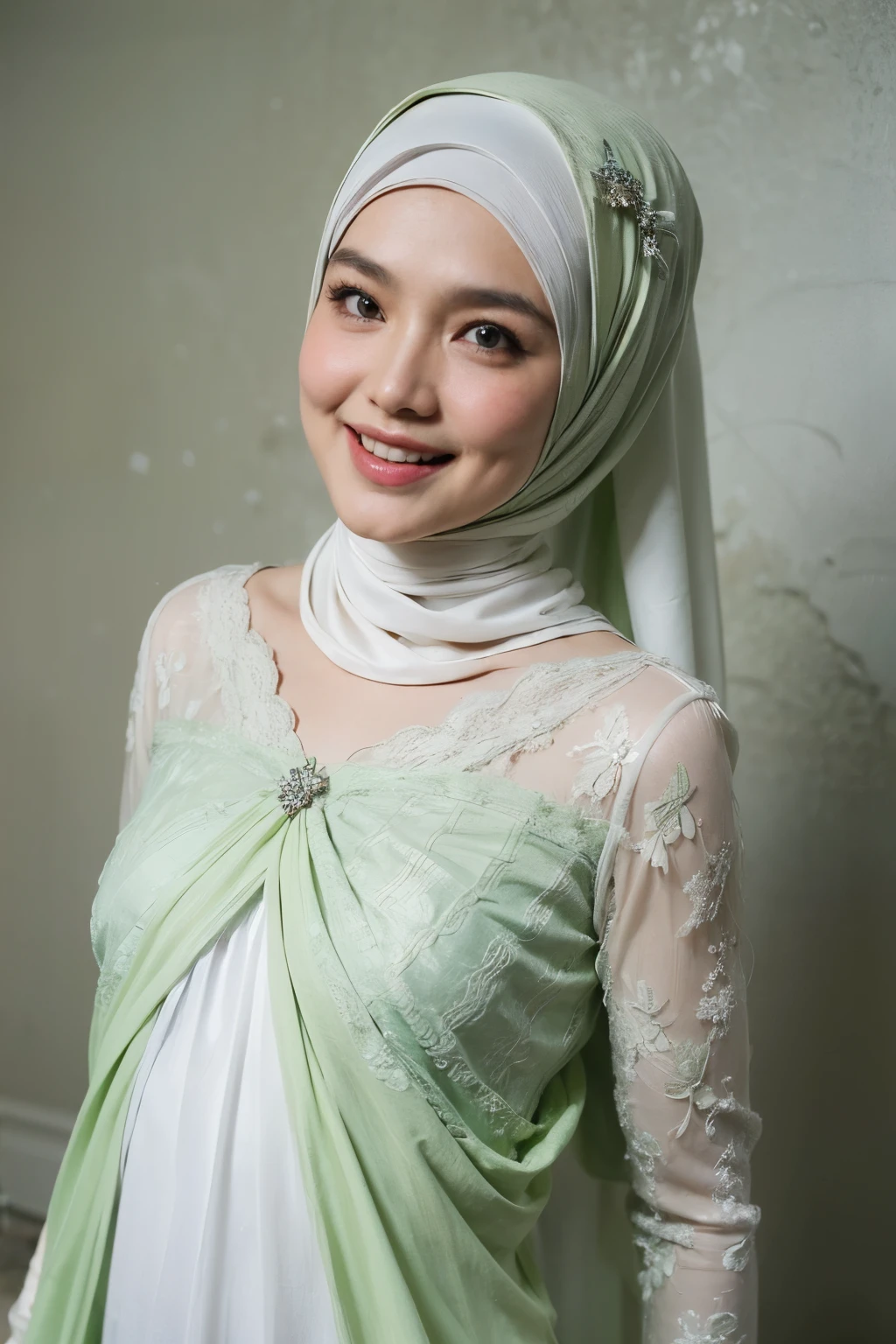 ((FLAT CHEST:1.8)), (Happy smile), (((HIJAB MALAY GIRL))), masutepiece, High quality, UHD 32K, Realistic face, Realistic skin feeling , A Japanese Lady, 58 years old matured lady, , Very cute and baby-like face, (((FLAT CHEST))), (Night time at forest), ((look In front  at the camera and SADNESS)), (((WHITE FLUORESCENT))), (((CUTE GIRL))), ((LIGHT GREEN FLUORESCENT LIPS)), ((Floral Pattern)) little wearing strapless bra, strapless colorful bra, dark night background , black forest night, horror scary place, (from behind up) seductive pose