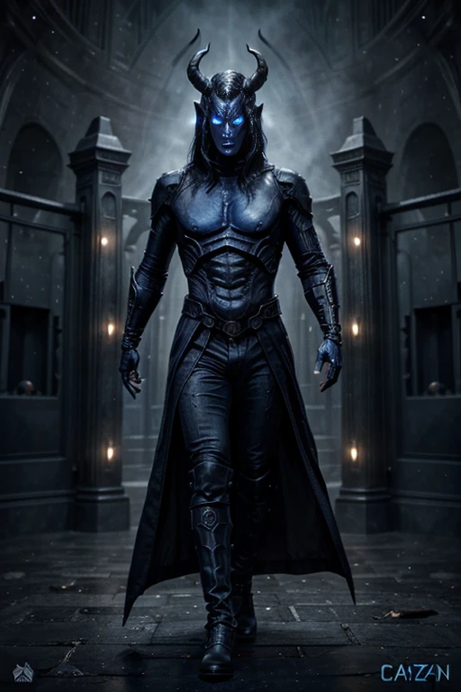 The Devil, dressed in indigo, black, blue black and cold dark grey, renovating intelligence, the Lord of the Gates of Matter, the  of the Forces of Time, Capricorn, Caza art, digital art