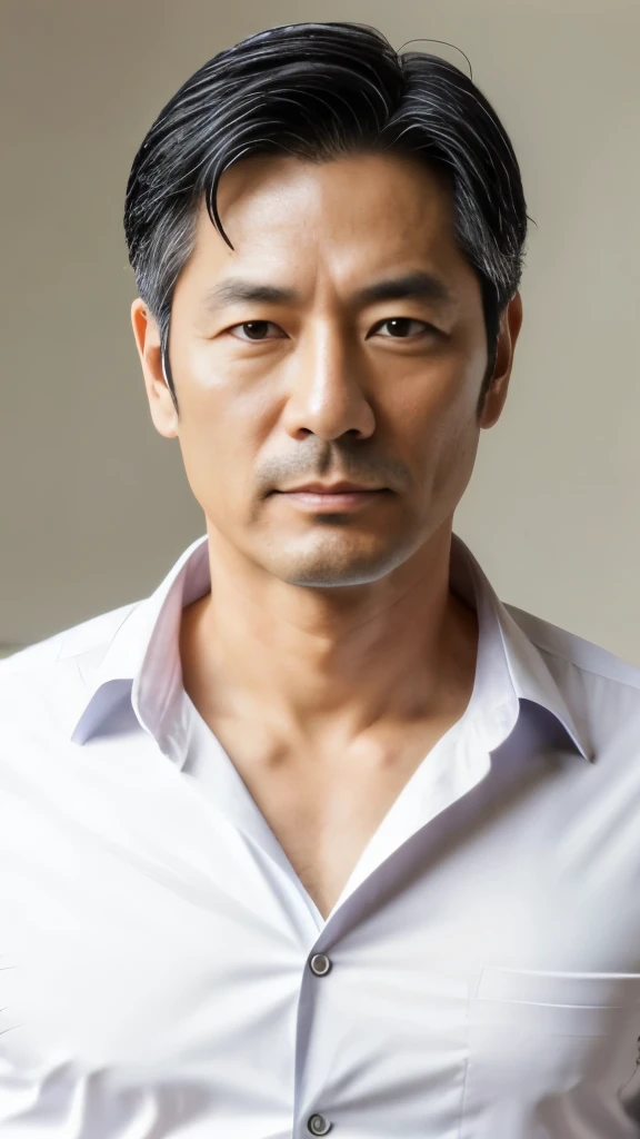 46 years old, Japanese Male, Black Hair, look at viewer, suit, tie