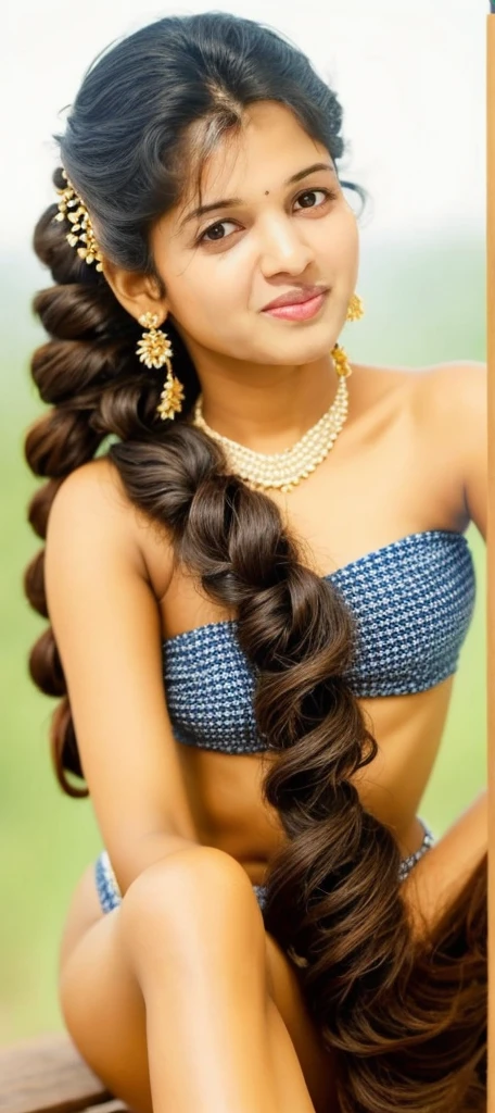 Tamil girl extra small strapless bikini long extra thick hairstyles spread on shoulder puffy hair sexy look Tamil girl elegant styles detailed skin natural beauty kneeling perfect size all natural beautiful insane Tamil girl high detailed Tamil girl extremely beautiful babe bindi on forehead middle