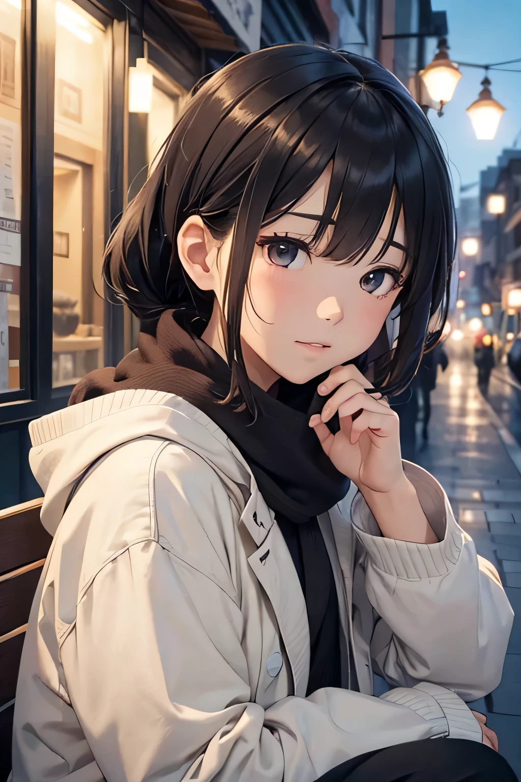 highest quality、High resolution、Detailed Background、(Beautiful face in every detail:1.4)、Anatomically correct、(Draw the usual number of fingers:1.2)、(Detailed facial expressions)、(Detailed eyes:1.2)、(Detailed eyes:1.2)、Beautiful, smooth skin、age beauty、(Highly detailed face:1.4)、
Black Hair、ponytail、Bobcut、Hairstyles that add waves and curls、Perfect body line、Solitude and silence、An ennui atmosphere、Create unique moods and emotions、

Calm autumn scenery、wood々Slowly begins to change color、The scene is fleeting yet beautiful.、An ennui mood begins to drift through the city.、The withering wind blows through、I hear the leaves falling、people々Wear a light coat and scarf.、Walking slowly、As if time was passing slowly、people々There is a quiet melancholy in his expression.、

While sitting on the terrace of a cafe、Drinking coffee with one person、There is a view of the city ahead.、wood々The leaves are swaying in the wind、There are other people around、Just the sound of quiet conversation or the sound of a book being read、A deep silence spreads、The air is cold、But it&#39;s comfortable、among them、Indulge in your own thoughts、

At dusk, the street lights begin to glow dimly.、people々Little by little, I head home、The hustle and bustle of the city gradually subsides、Silence prevails、The withering winds are getting stronger、Feeling the cold、but、That feeling of loneliness is comfortable、It&#39;s as if I&#39;m adapting to the changing seasons、It&#39;s like sorting out your inner feelings.、

At night、The city begins to sparkle faintly、The street lights and store lights、Gently lighting up the entire city、Lonely walkers appeared one by one.、Walking while casting a shadow、With a nostalgic feeling、An ennui atmosphereが漂う