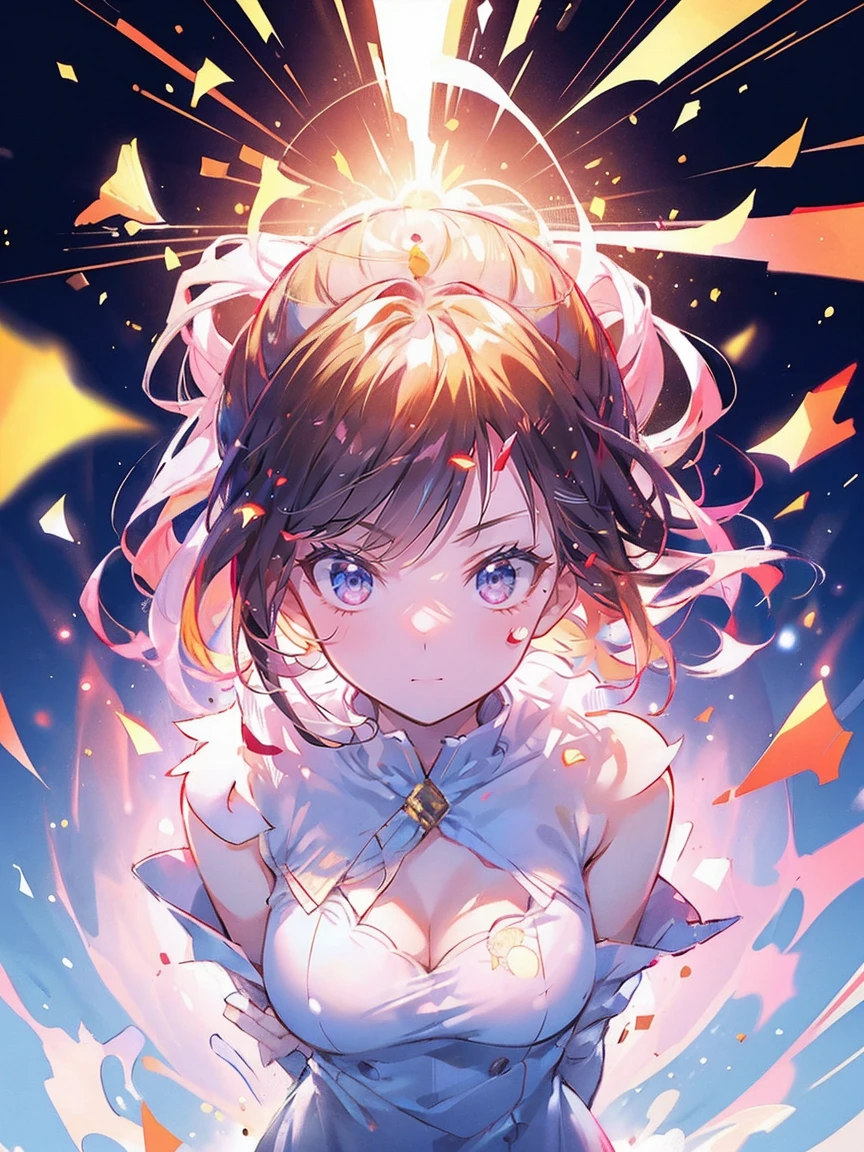 Artwork, Better Quality, ((( Girl with angry face))), elegant, 1 girl,, cute, Blushed, Watching the audience, From above, Beehive Hair, Beautiful Eyes, Beautiful background, Particles of light, Light of the sun, Dramatic lighting, outside, bright, Realist, Artwork, Better Quality, ultra-be familiar with, be familiar with, scenario, beautiful be familiar with eyes, be familiar with hair, whole body,Highly revealing clothing,Highly revealing clothing