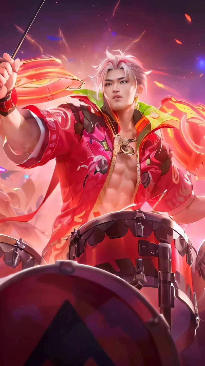 a close up of a person holding a drum and a sword, heise jinyao, inspired by Huang Shen, inspired by Pu Hua, extremely detailed artgerm, sakimichan frank franzzeta, zhongli from genshin impact, keqing from genshin impact, rossdraws cartoon vibrant, character from king of fighters, sun wukong