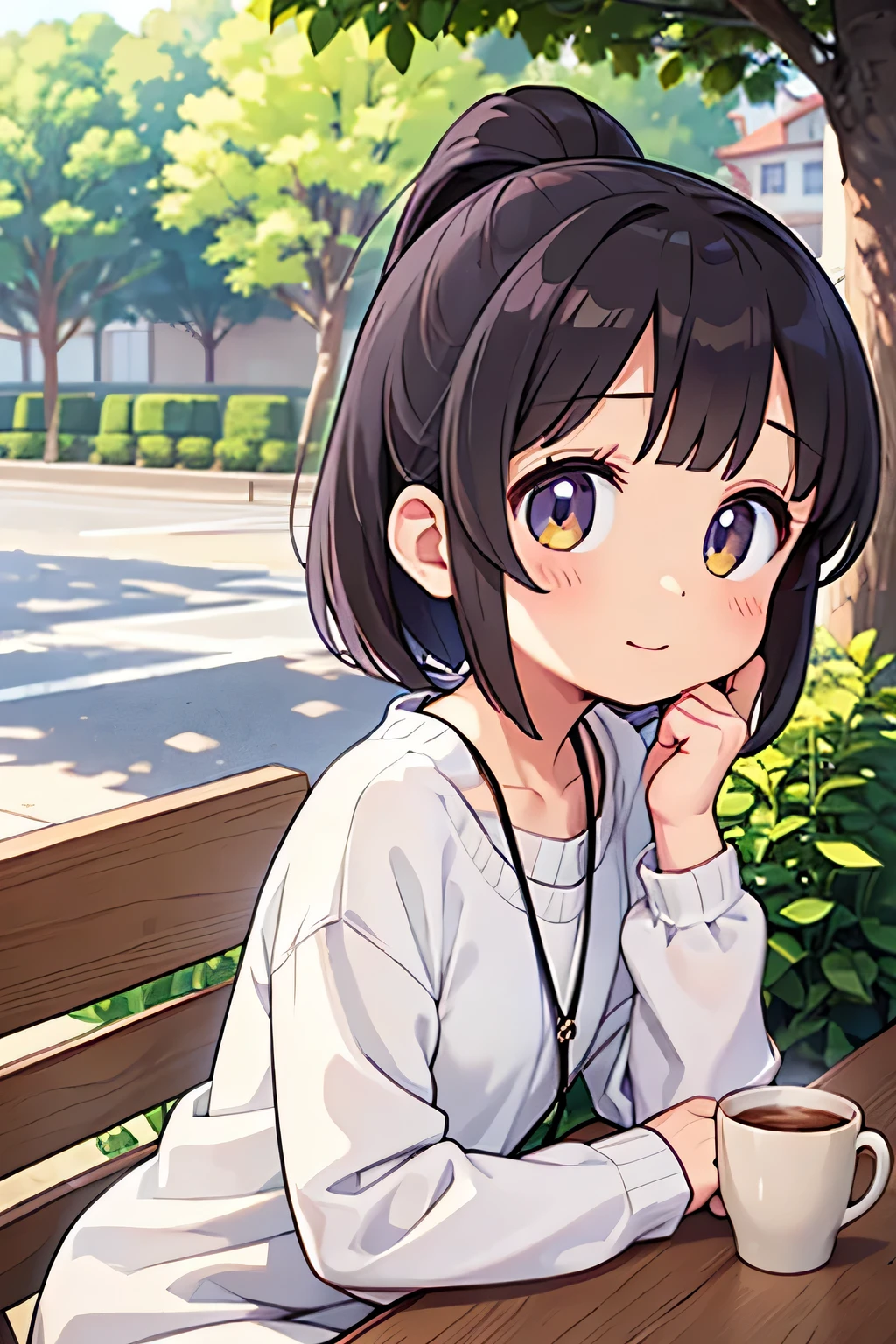highest quality、High resolution、Detailed Background、(Beautiful face in every detail:1.4)、Anatomically correct、(Draw the usual number of fingers:1.2)、(Detailed facial expressions)、(Detailed eyes:1.2)、(Detailed eyes:1.2)、Beautiful, smooth skin、age beauty、(Highly detailed face:1.4)、
Black Hair、ponytail、Bobcut、Hairstyles that add waves and curls、Perfect body line、Solitude and silence、An ennui atmosphere、Create unique moods and emotions、
While sitting on the terrace of a cafe、Drinking coffee alone、There is a view of the city ahead.、wood々The leaves are swaying in the wind、There are other people around、Just the sound of quiet conversation or the sound of a book being read、A deep silence spreads、The air is cold、But it's comfortable、among them、Indulge in your own thoughts、Happy expression