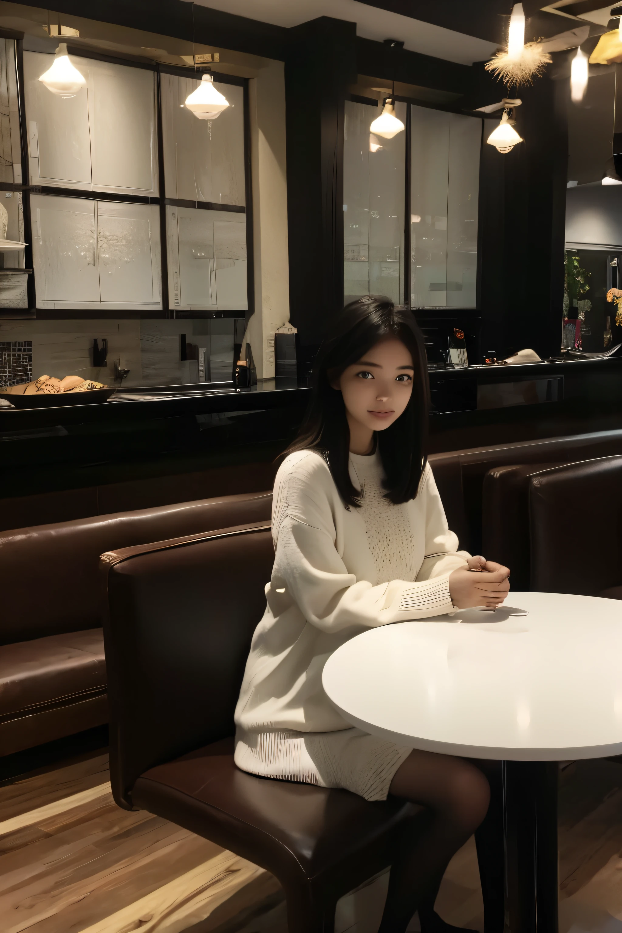 Cute Girls、20-year-old、Black Hair、rich、Cafe、tea time、luxury、Composition from afar